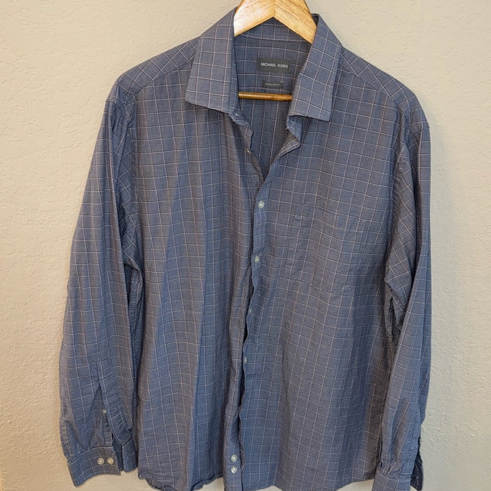 Designer Michael Kors Plaid Dress Shirt